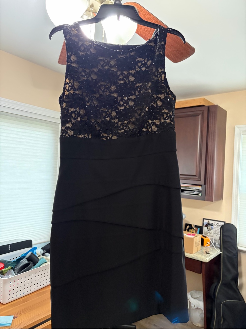 connected apparel Black Lace Overlay Tiered Midi Dress